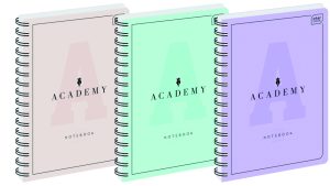 Interdruk Spiralblock DIN A5 "Academy" 100 (200 Seiten) Blatt kariert, 90g/m²,  Softtouch-Oberfläche, 3 Pastell-Farben sortiert