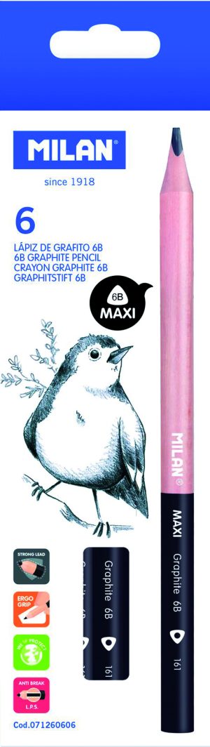 MILAN Graphitstift 6B, Jumbo mit 3,8mm Mine, triangular, 6 Stück in Schachtel