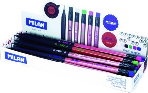 MILAN Graphitstift HB aus schwarzem Lindenholz mit farbigen Radierer 24 Stück im Display
