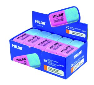 MILAN Synthesekautschuk Radiergummis rot/blau, 20 Stück in Box, 6,3 x 2,4 x 0,9 cm