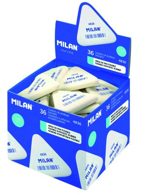 MILAN flexibler dreieckiger Radiergummi aus synthetischem Gummi., 36 Stück in Box,5 x 4,4 x 0,7 cm
