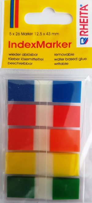 RHEITA Indexe aus Folie im Spender, 5 verschiedene Farben,  12,5 x 43 mm, 130 Blatt