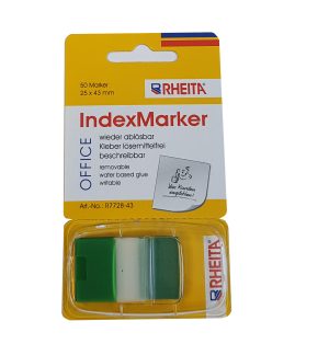 RHEITA Indexe aus Folie im Spender, grün/transparent,  25 x 43 mm, 50 Blatt