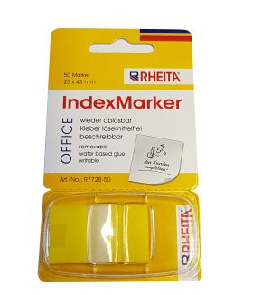 RHEITA Indexe aus Folie im Spender, gelb/transparent,  25 x 43 mm, 50 Blatt