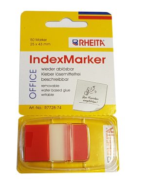 RHEITA Indexe aus Folie im Spender, rot/transparent,  25 x 43 mm, 50 Blatt