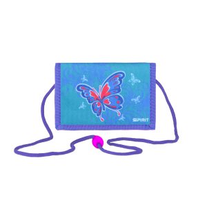 Geldbörse Kinder "Schmetterling", 12,5 x 8,5 cm (zusammengeklappt), Sicherheitsschlaufe, Sicherheitsfenster mit Reißverschluss, Schlüsselring, 1 Reißverschlussfach, Einschubfach, Scheinfach, abnehmbare Kordel, Klettverschluss zum Umklappen, Material: 100 % Polyester, perfekt für Kinderkarten, Schule oder auf Reisen