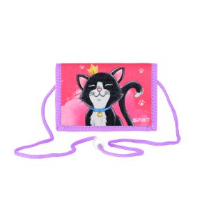 Geldbörse Kinder "Cat Queen", 12,5 x 8,5 cm (zusammengeklappt), Sicherheitsschlaufe, Sicherheitsfenster mit Reißverschluss, Schlüsselring, 1 Reißverschlussfach, Einschubfach, Scheinfach, abnehmbare Kordel, Klettverschluss zum Umklappen, Material: 100 % Polyester, perfekt für Kinderkarten, Schule oder auf Reisen