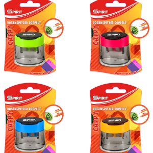 Gataric Doppel-Dosenspitzer mit Abdeckung, Design "Cappy", oval, Maße ca. 40x40x45 mm, 4 verschiedene Farben auf Blister