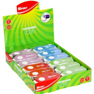 Gataric Radierer "Twist", rotierender Radierer, PVC frei, 4 verschiedene Farben, 24 Stück im Display