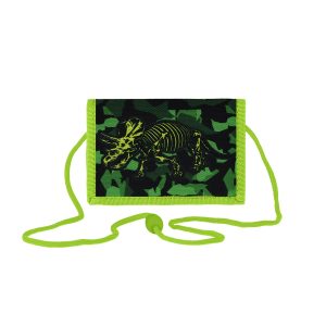 Geldbörse Kinder "T-Rex",  12,5 x 8,5 cm (zusammengeklappt), Sicherheitsschlaufe, Sicherheitsfenster mit Reißverschluss, Schlüsselring, 1 Reißverschlussfach, Einschubfach, Scheinfach, abnehmbare Kordel, Klettverschluss zum Umklappen, Material: 100 % Polyester, perfekt für Kinderkarten, Schule oder auf Reisen