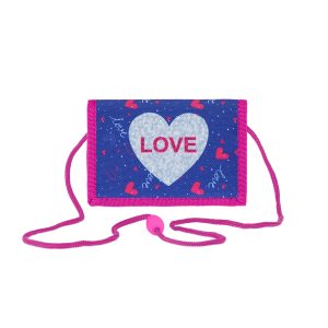 Geldbörse Kinder "Love Heart", 12,5 x 8,5 cm (zusammengeklappt), Sicherheitsschlaufe, Sicherheitsfenster mit Reißverschluss, Schlüsselring, 1 Reißverschlussfach, Einschubfach, Scheinfach, abnehmbare Kordel, Klettverschluss zum Umklappen, Material: 100 % Polyester, perfekt für Kinderkarten, Schule oder auf Reisen