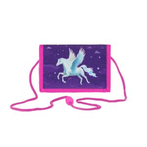 Geldbörse Kinder "Pegasus", 12,5 x 8,5 cm (zusammengeklappt), Sicherheitsschlaufe, Sicherheitsfenster mit Reißverschluss, Schlüsselring, 1 Reißverschlussfach, Einschubfach, Scheinfach, abnehmbare Kordel, Klettverschluss zum Umklappen, Material: 100 % Polyester, perfekt für Kinderkarten, Schule oder auf Reisen