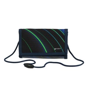 Geldbörse Kinder "Blue Stripes", 12,5 x 8,5 cm (zusammengeklappt), Sicherheitsschlaufe, Sicherheitsfenster mit Reißverschluss, Schlüsselring, 1 Reißverschlussfach, Einschubfach, Scheinfach, abnehmbare Kordel, Klettverschluss zum Umklappen, Material: 100 % Polyester, perfekt für Kinderkarten, Schule oder auf Reise