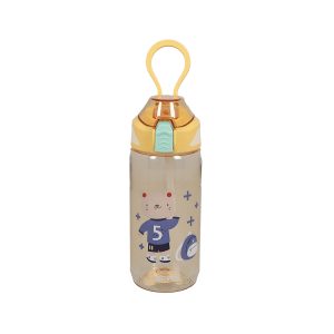 Gataric Trinkflasche "Kids" Motiv Katze , gelb, 570 ml, mit Klickdeckel und auslaufsicherem Verschluss, Klappstrohhalm, spülmaschinengeeignet, BPA-frei